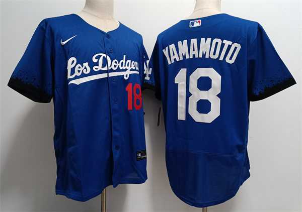 Mens Los Angeles Dodgers #18 Yoshinobu Yamamoto Nike Royal City Connect Jersey->los angeles dodgers->MLB Jersey